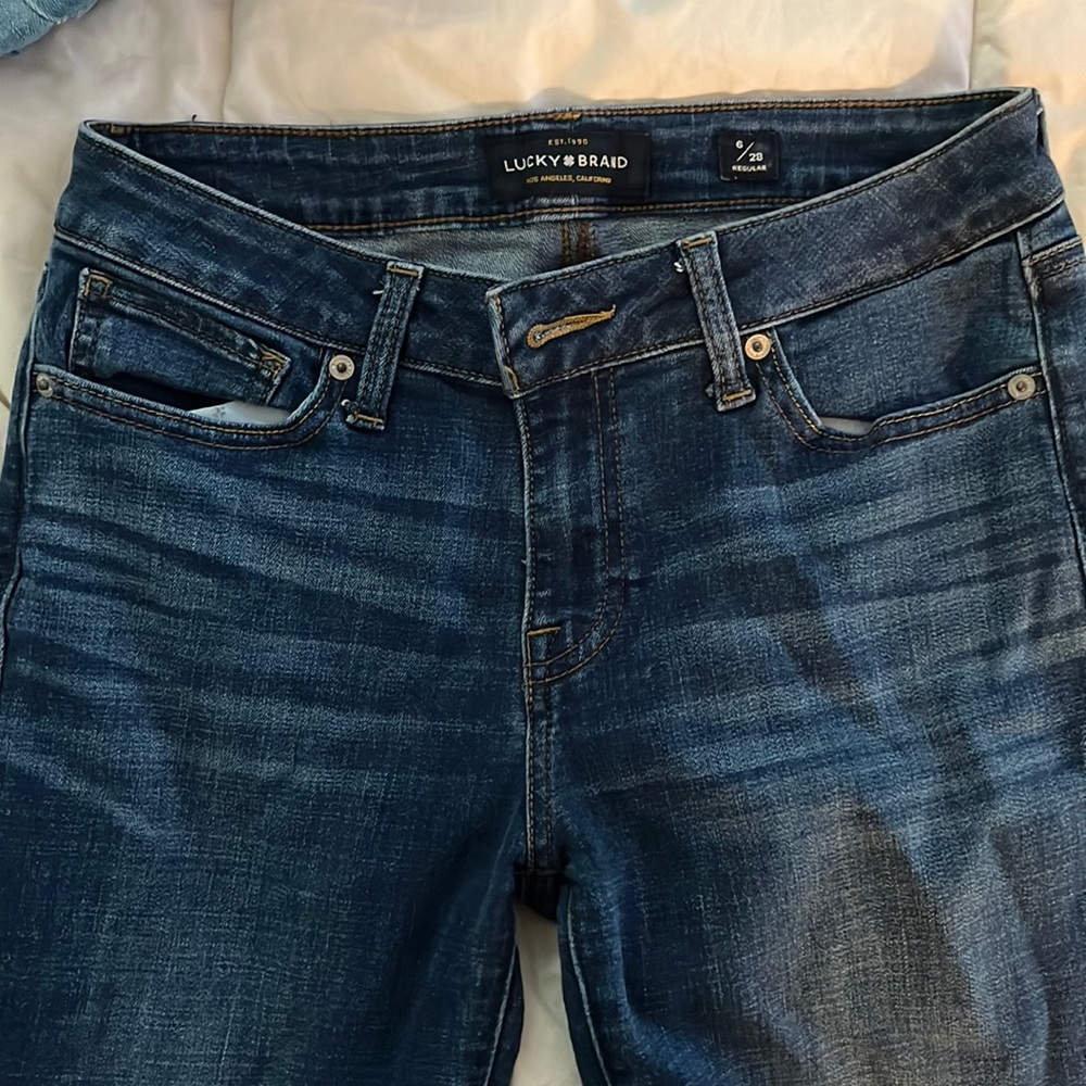 Dark wash, straight leg jeans